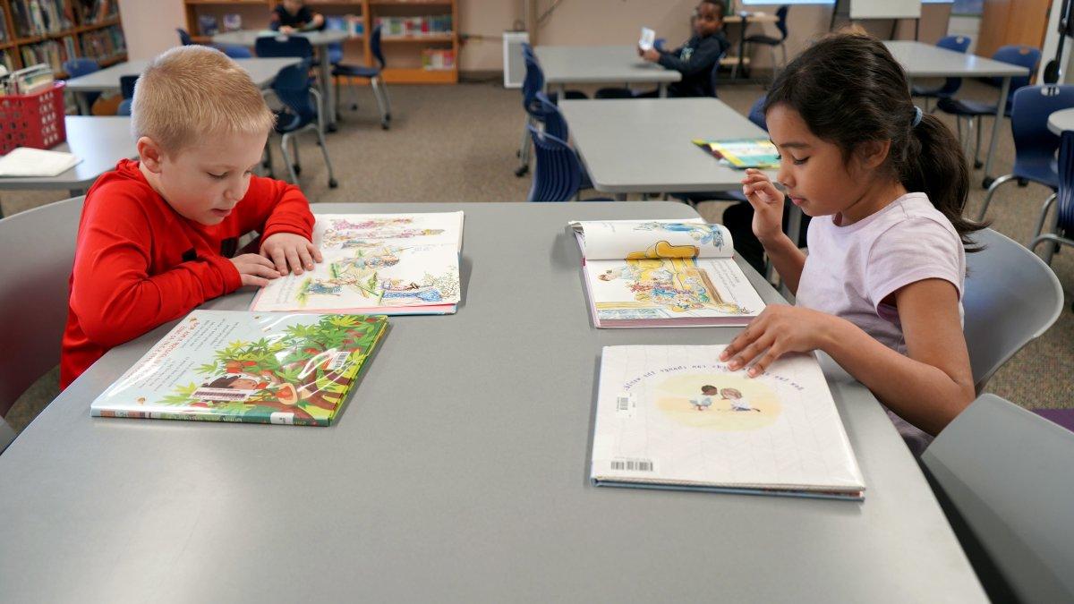 students reading books